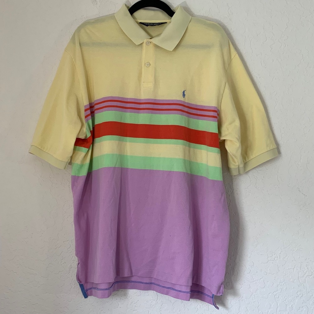 Polo Golf Ralph Lauren Polo Shirt Men XL Pastel Yellow Striped Pima Cotton 90s